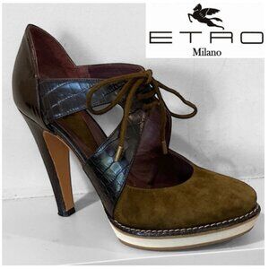 Etro Cage Platform Heels Stiletto Heels Black and Green Size 38